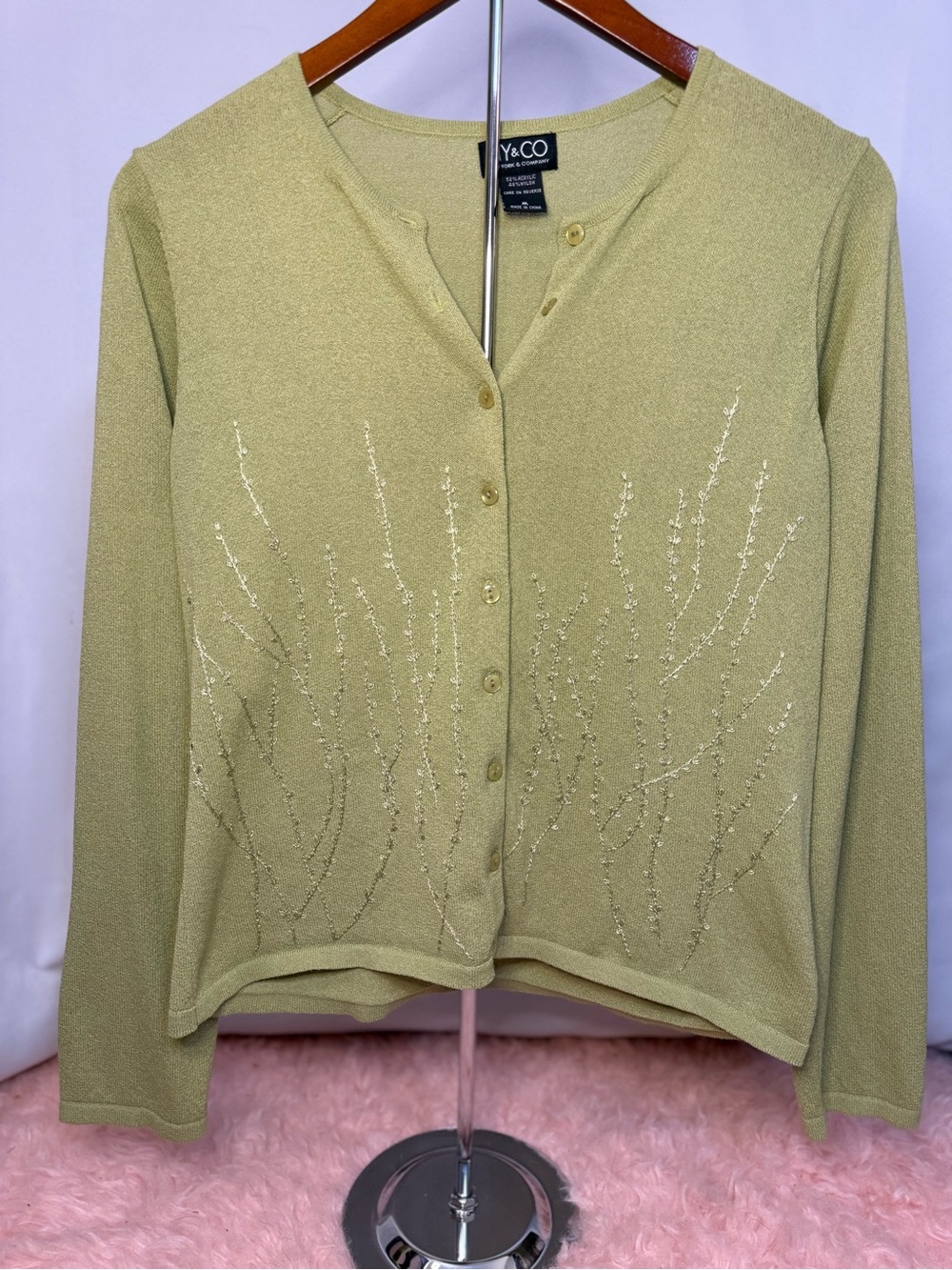 NY&CO - Olive Green Embellished Button-Front Women's Sweater - Size M